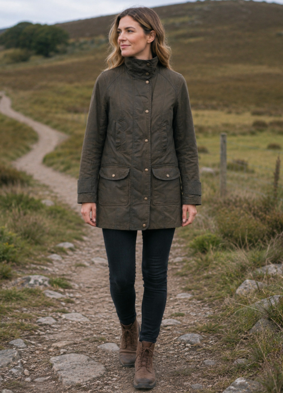 Barbour Squire Waxed Jacket Women’s US 4 UK 8 Olive Brown Utility Coat